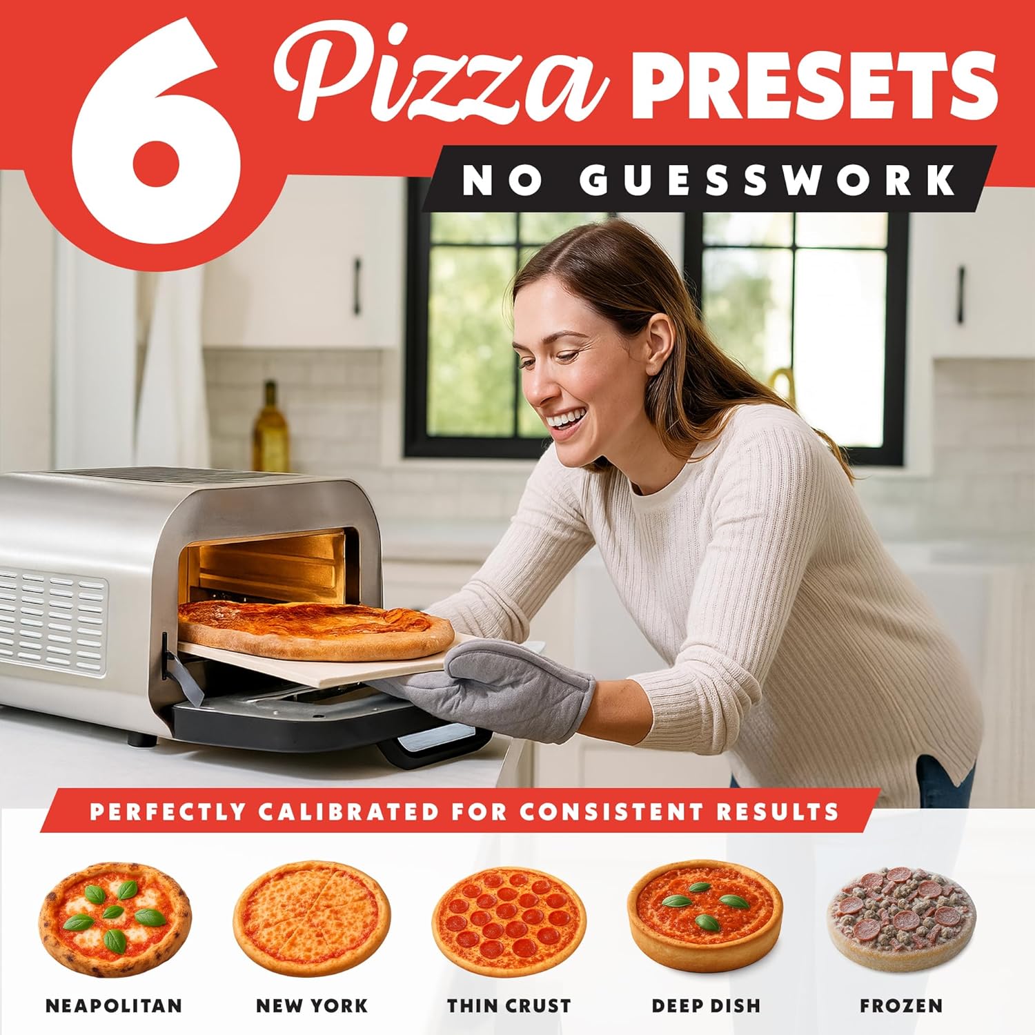Gourmia GPM1270A Indoor Pizza Oven Air Fryer Toaster – 1800W Countertop Multi-Cooker with Pizza Stone, Digital Controls & 6 Presets, Stainless Steel - Image 2