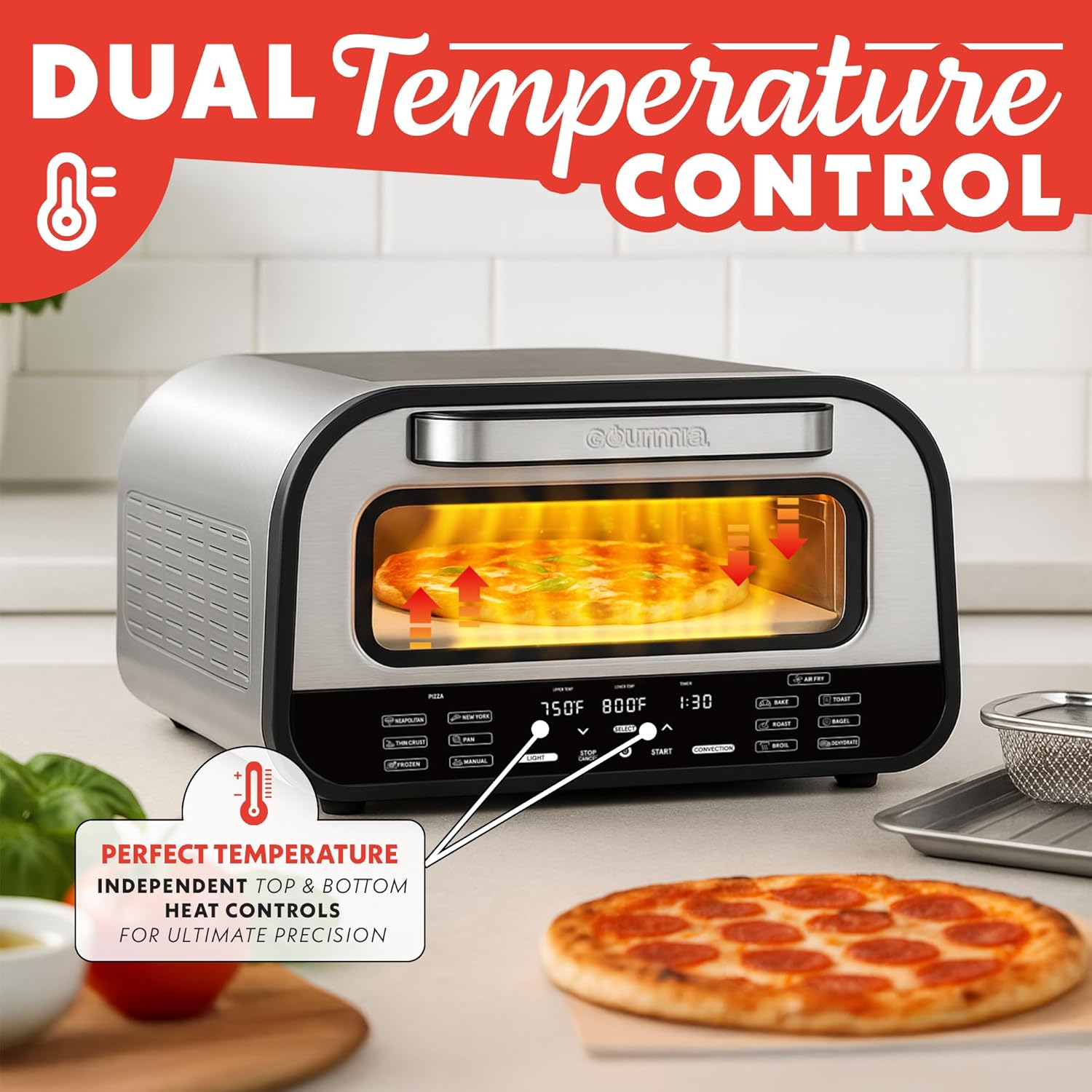 Gourmia GPM1270A Indoor Pizza Oven Air Fryer Toaster – 1800W Countertop Multi-Cooker with Pizza Stone, Digital Controls & 6 Presets, Stainless Steel - Image 8