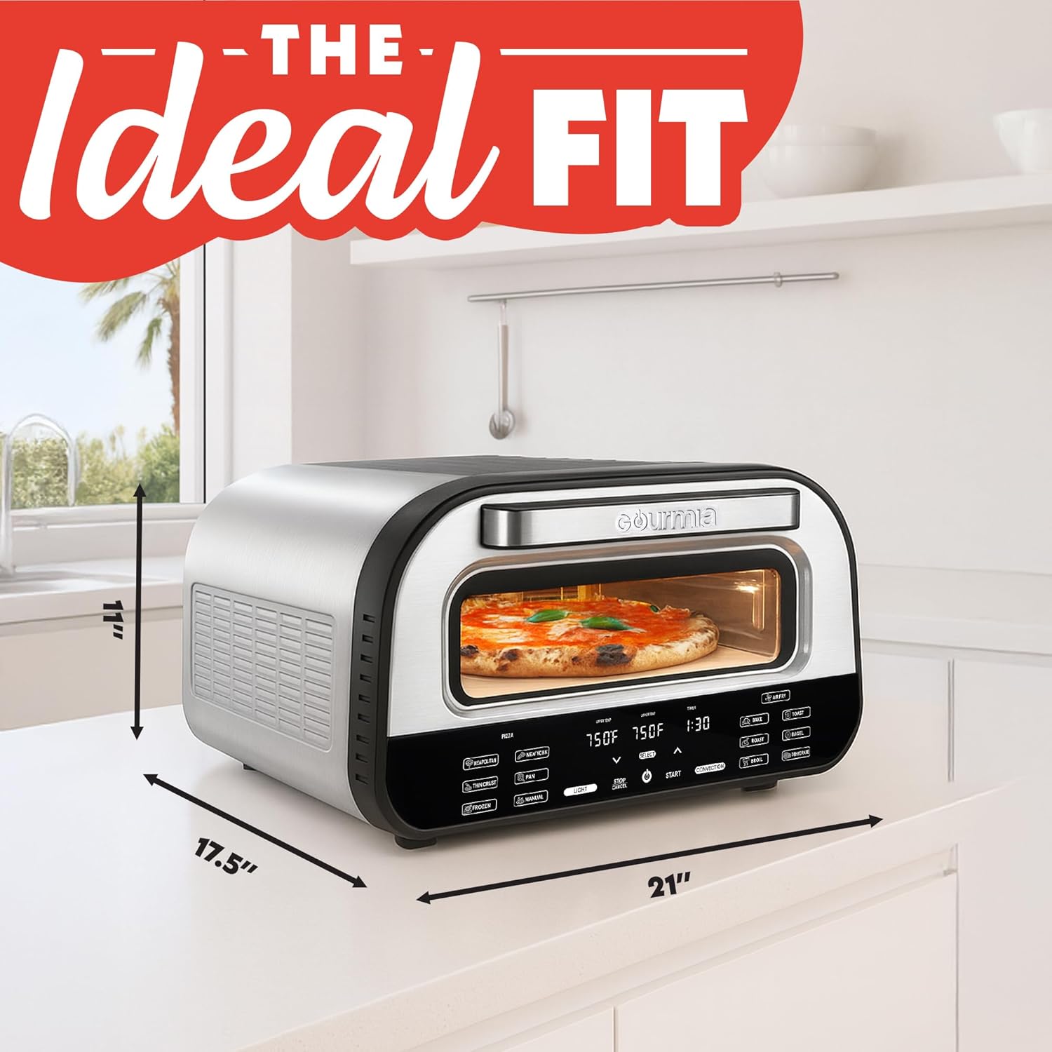 Gourmia GPM1270A Indoor Pizza Oven Air Fryer Toaster – 1800W Countertop Multi-Cooker with Pizza Stone, Digital Controls & 6 Presets, Stainless Steel - Image 5