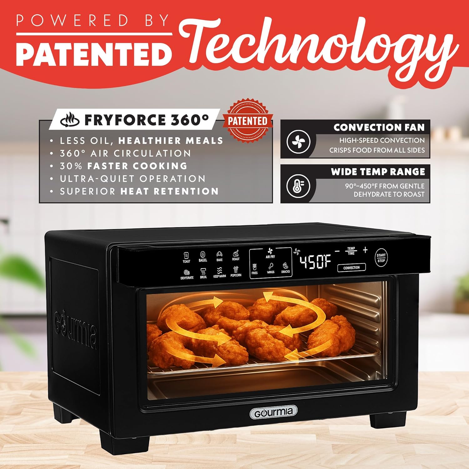 Gourmia GTF1188BA Toaster Oven Digital Air Fryer – Convection Mode with 4 Slice Capacity, 3 Rack Positions, Black - Image 10