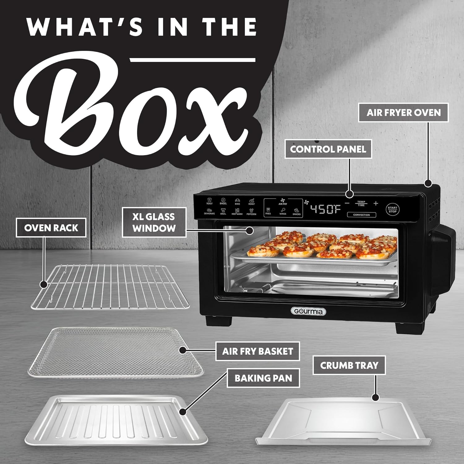 Gourmia GTF1188BA Toaster Oven Digital Air Fryer – Convection Mode with 4 Slice Capacity, 3 Rack Positions, Black - Image 9