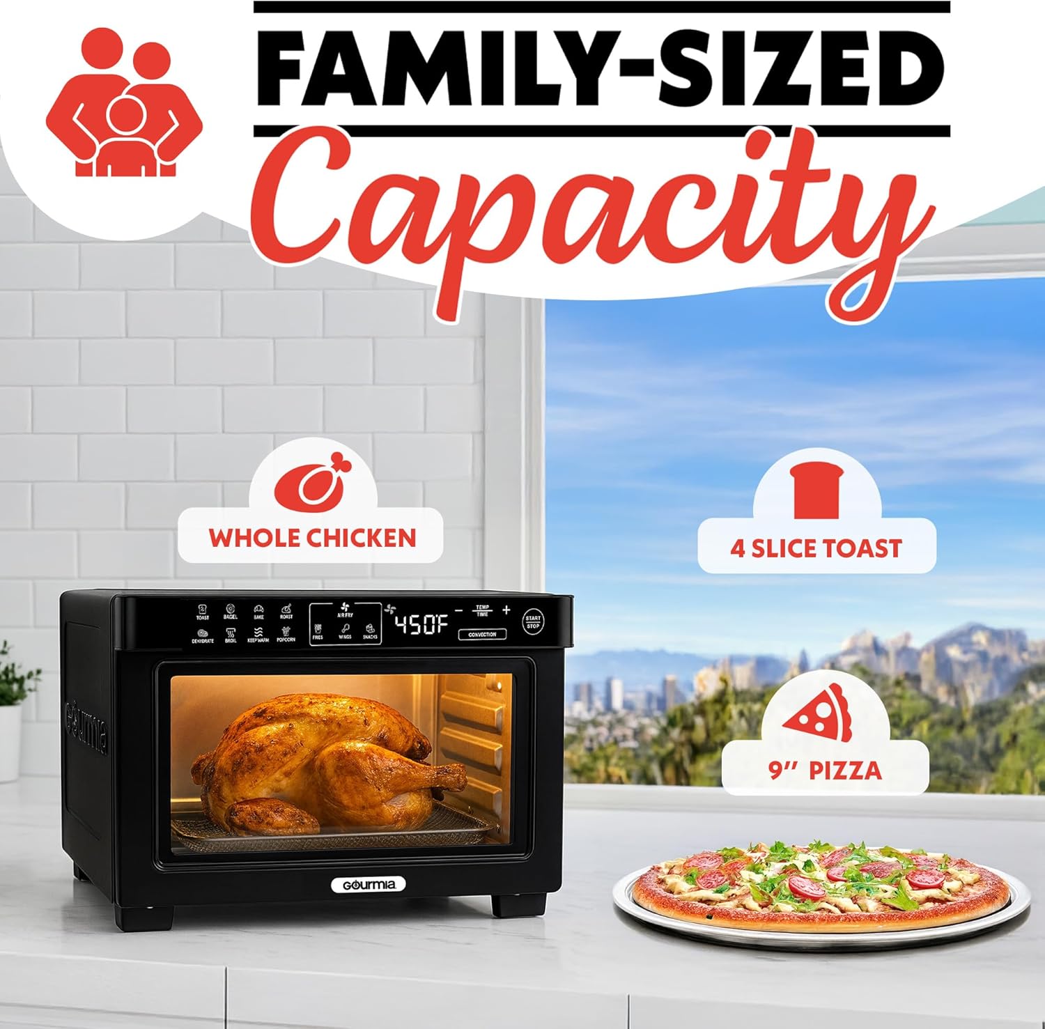 Gourmia GTF1188BA Toaster Oven Digital Air Fryer – Convection Mode with 4 Slice Capacity, 3 Rack Positions, Black - Image 8