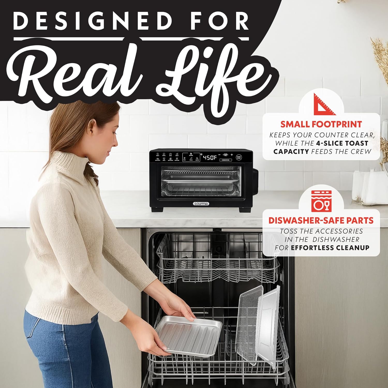 Gourmia GTF1188BA Toaster Oven Digital Air Fryer – Convection Mode with 4 Slice Capacity, 3 Rack Positions, Black - Image 7