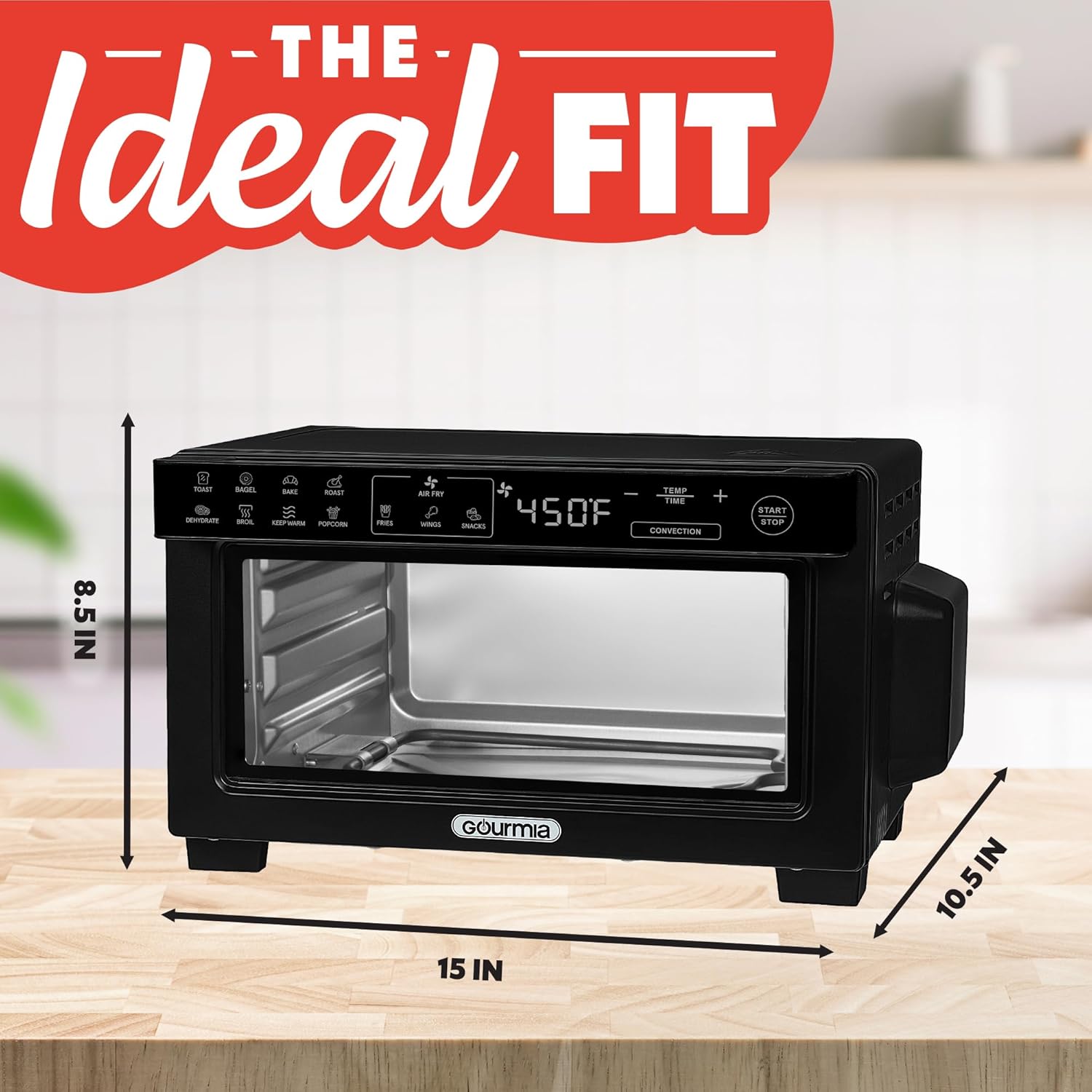 Gourmia GTF1188BA Toaster Oven Digital Air Fryer – Convection Mode with 4 Slice Capacity, 3 Rack Positions, Black - Image 5
