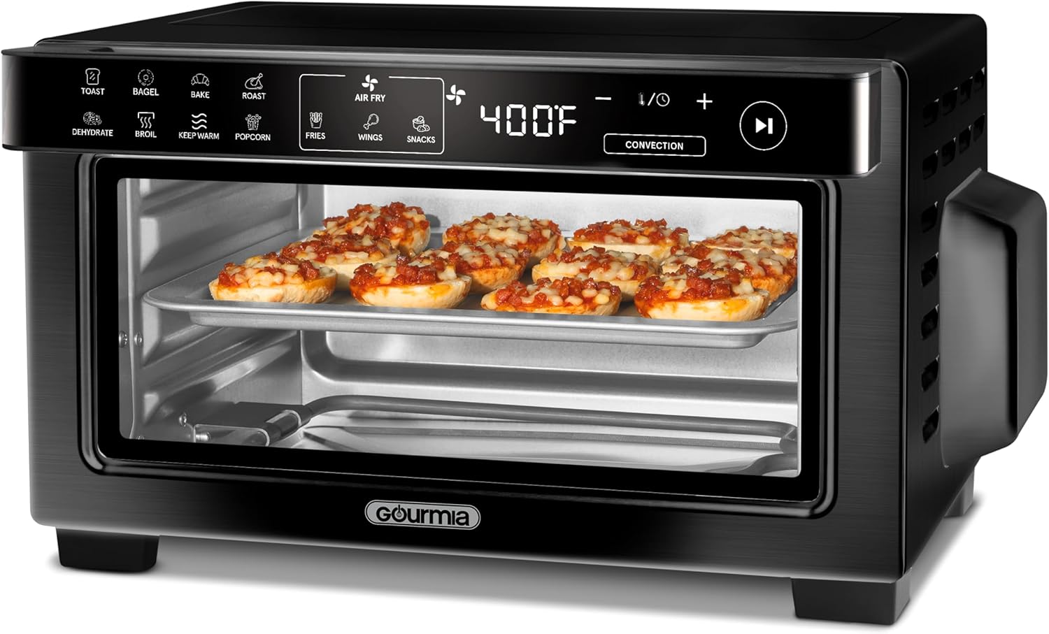 Gourmia GTF1188BA Toaster Oven Digital Air Fryer – Convection Mode with 4 Slice Capacity, 3 Rack Positions, Black