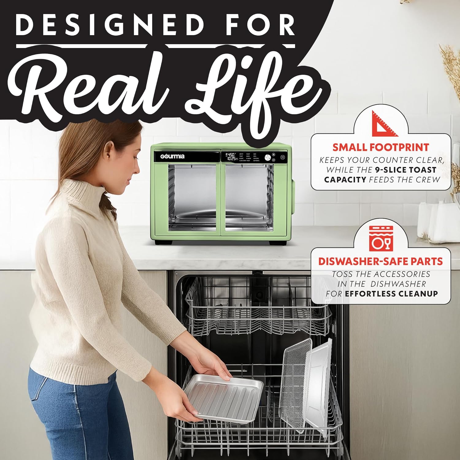 Gourmia GTF3588G French Door Air Fryer Oven – 37 Qt Large Capacity Convection Toaster Oven, FryForce 360° - Image 6