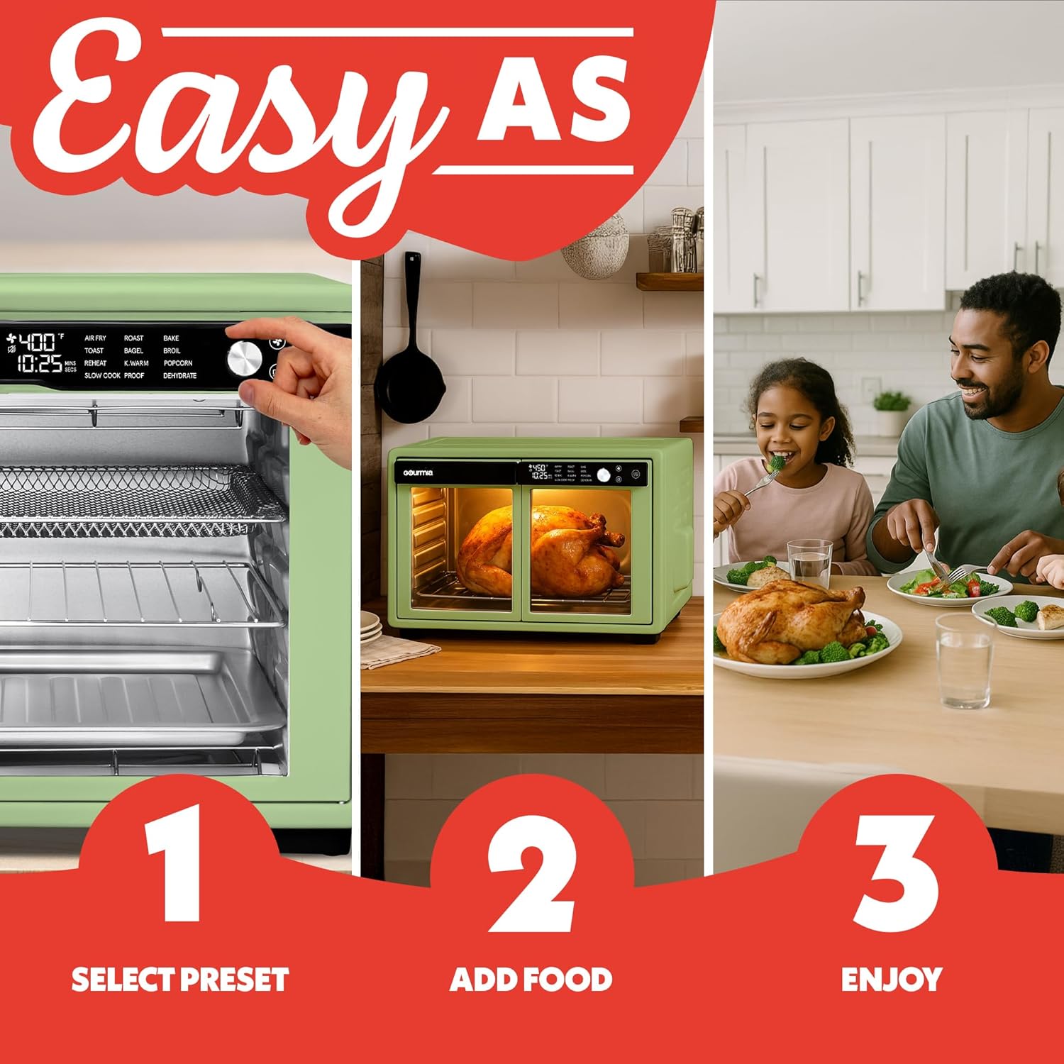 Gourmia GTF3588G French Door Air Fryer Oven – 37 Qt Large Capacity Convection Toaster Oven, FryForce 360° - Image 3