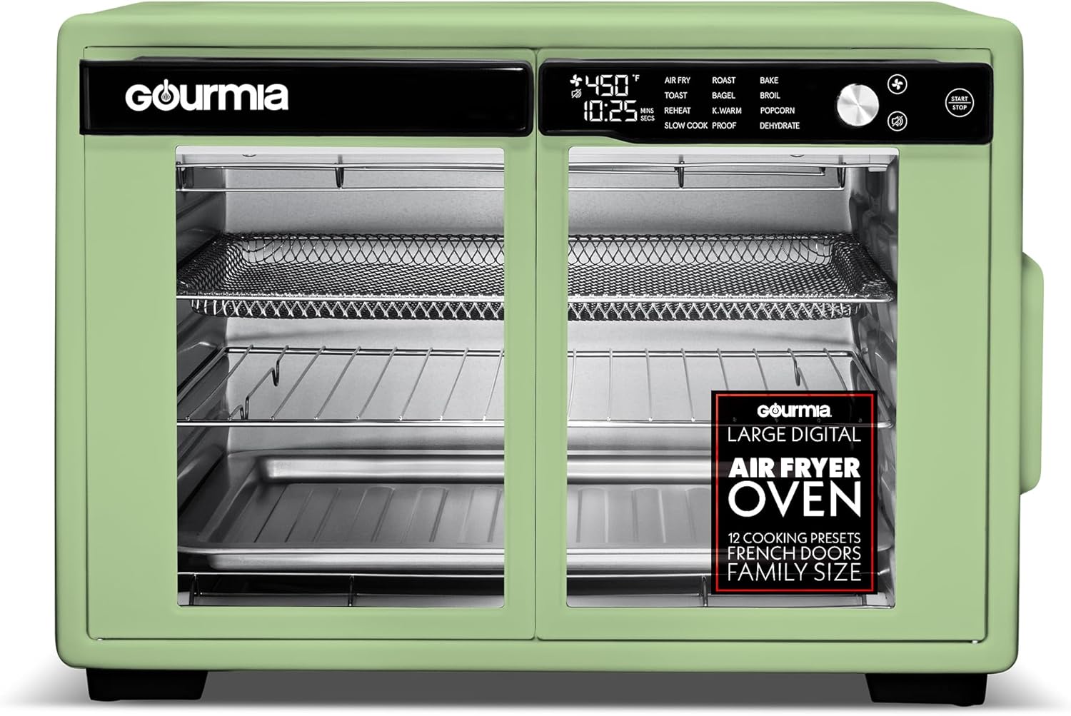 Gourmia GTF3588G French Door Air Fryer Oven – 37 Qt Large Capacity Convection Toaster Oven, FryForce 360°