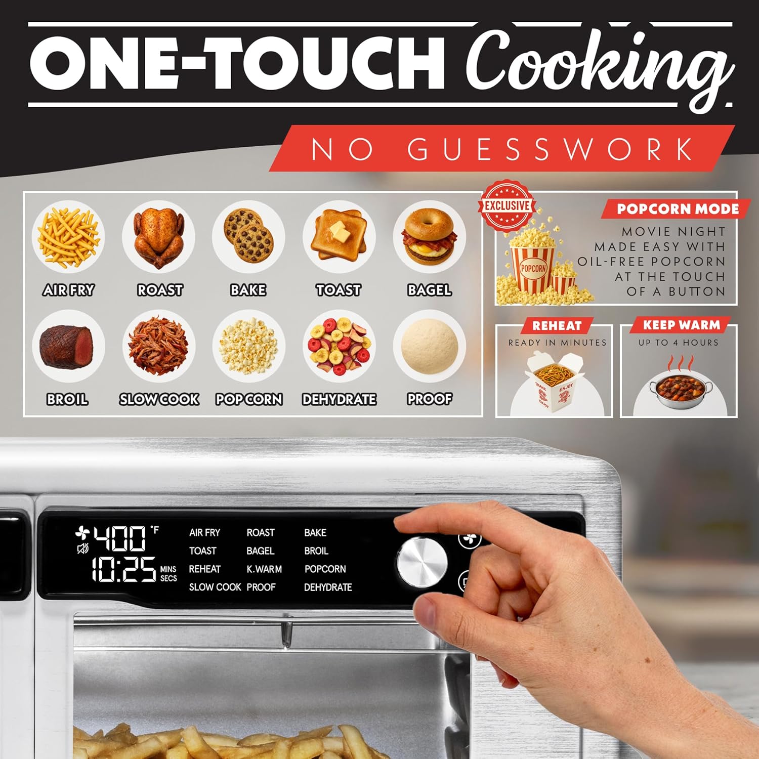 Gourmia GTF3588S French Door Air Fryer Oven – 37 Qt Large Capacity Convection Toaster Oven, FryForce 360°, Stainless Steel - Image 2
