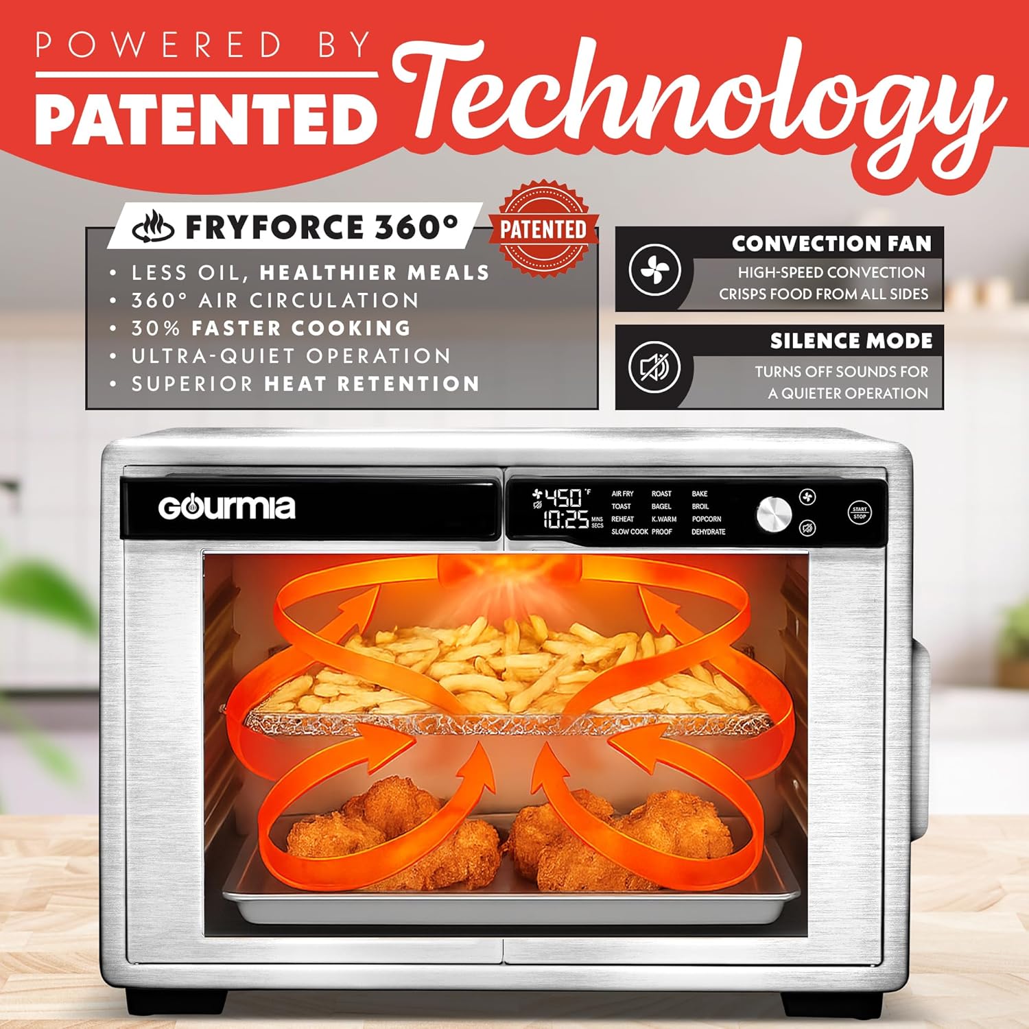 Gourmia GTF3588S French Door Air Fryer Oven – 37 Qt Large Capacity Convection Toaster Oven, FryForce 360°, Stainless Steel - Image 10