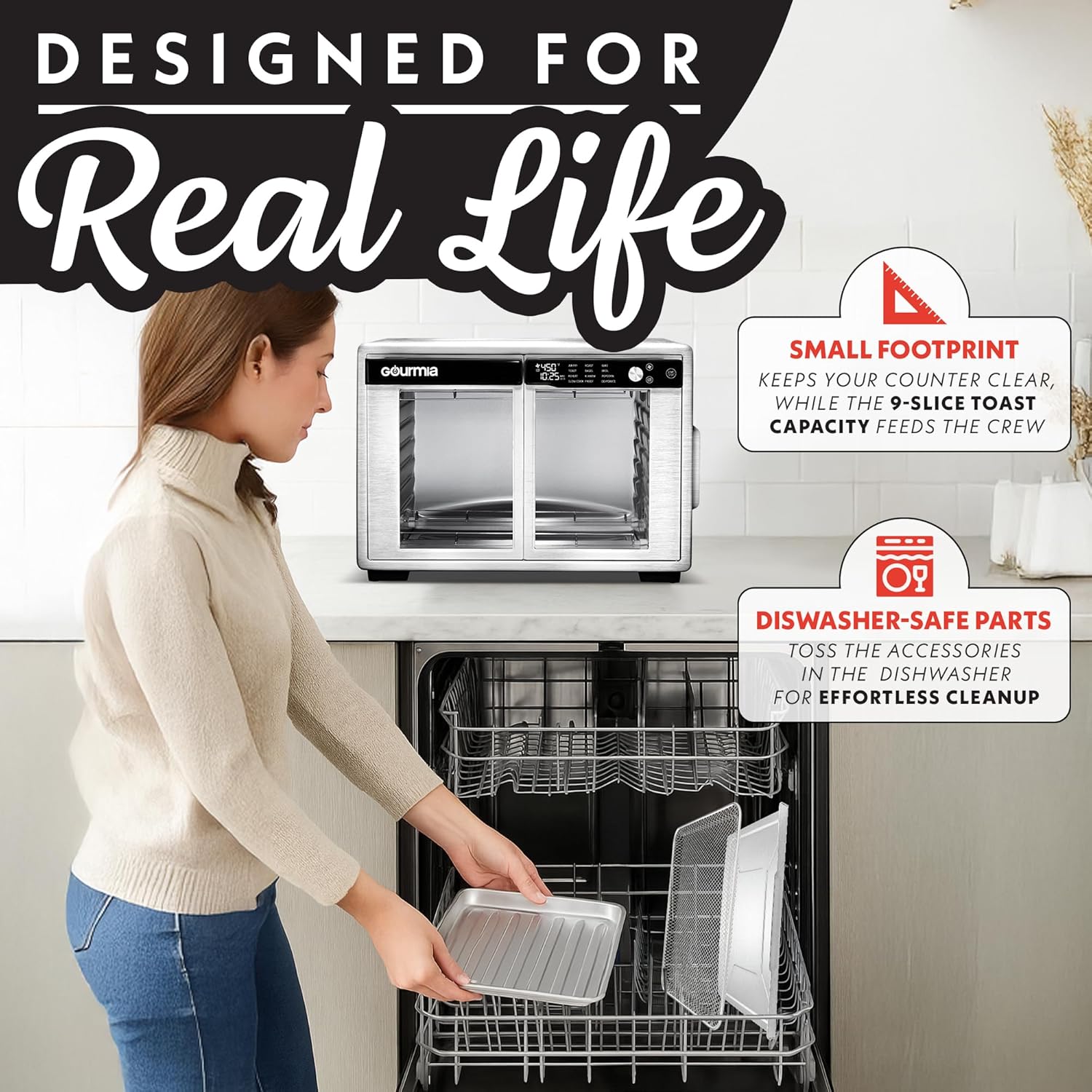 Gourmia GTF3588S French Door Air Fryer Oven – 37 Qt Large Capacity Convection Toaster Oven, FryForce 360°, Stainless Steel - Image 6