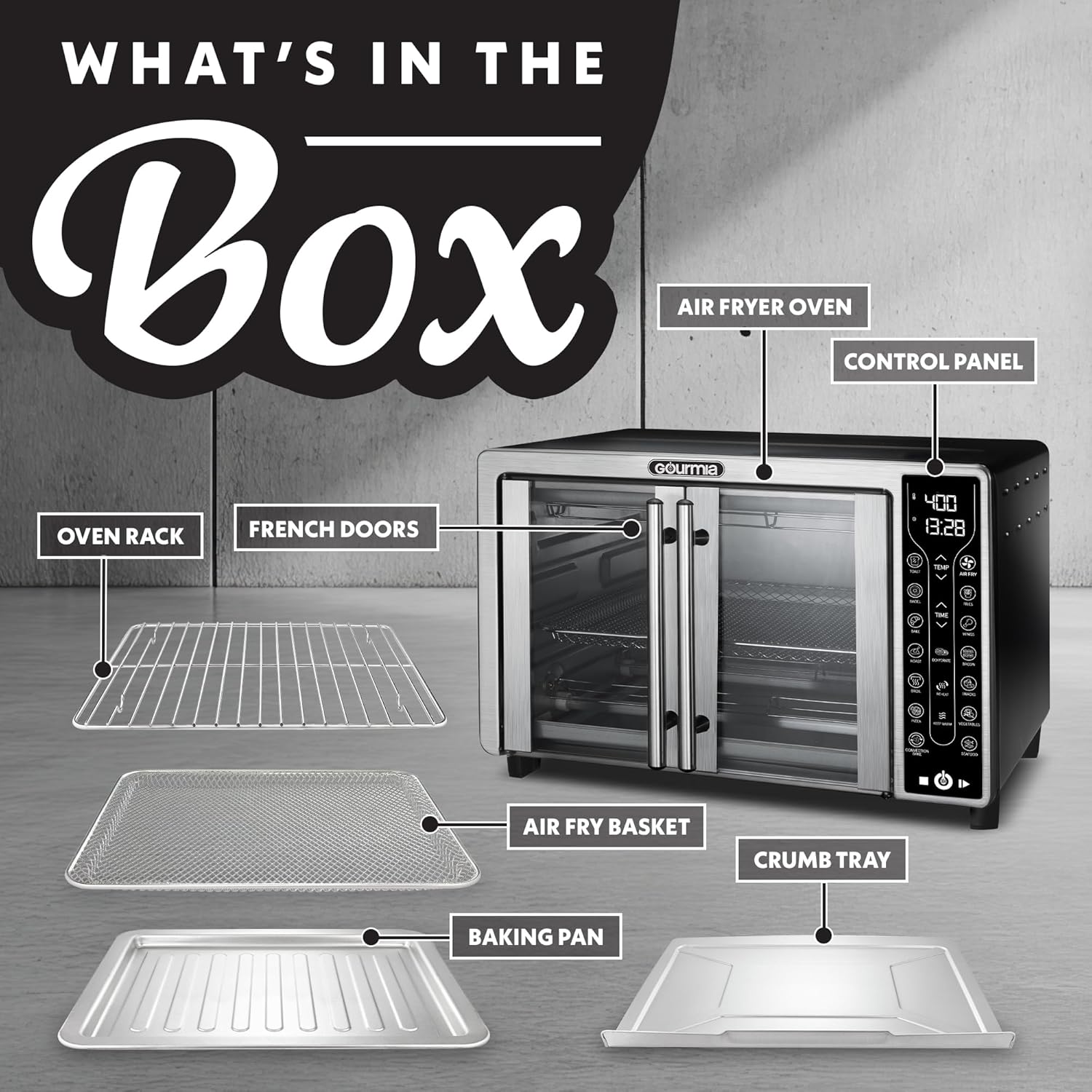 Gourmia GTF7655 French Door Air Fryer – 25 Qt Large Capacity Convection Oven, Fryfroce 360°, Digital Display - Image 9