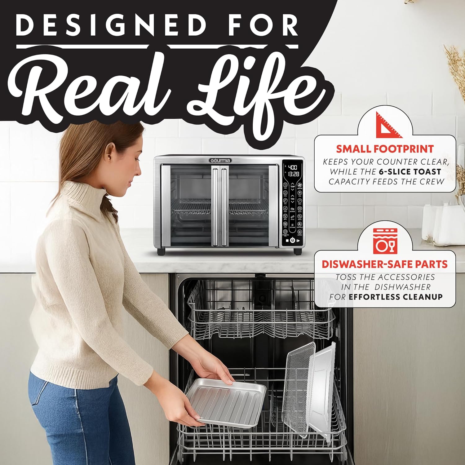Gourmia GTF7655 French Door Air Fryer – 25 Qt Large Capacity Convection Oven, Fryfroce 360°, Digital Display - Image 6
