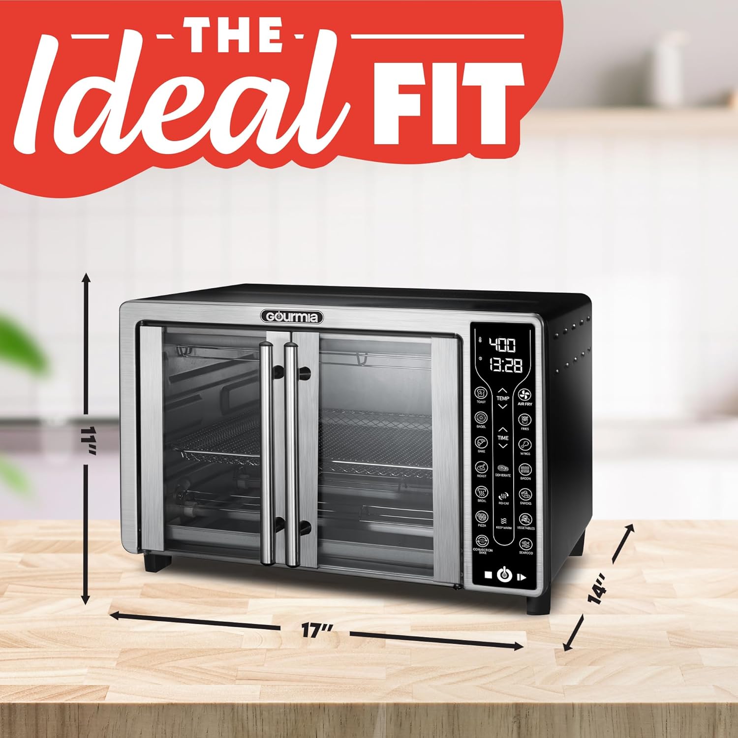 Gourmia GTF7655 French Door Air Fryer – 25 Qt Large Capacity Convection Oven, Fryfroce 360°, Digital Display - Image 4