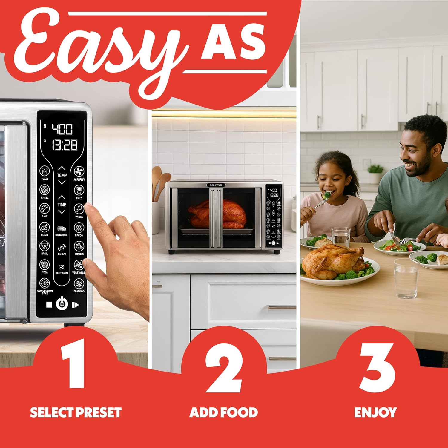 Gourmia GTF7655 French Door Air Fryer – 25 Qt Large Capacity Convection Oven, Fryfroce 360°, Digital Display - Image 3