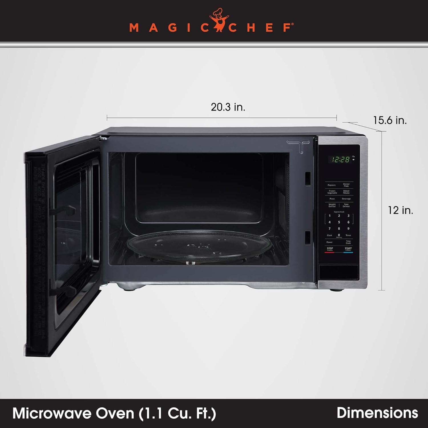 Magic Chef MC110MST 1.1 cu. ft. Countertop Microwave in Stainless Steel with Digital Touch - Image 6