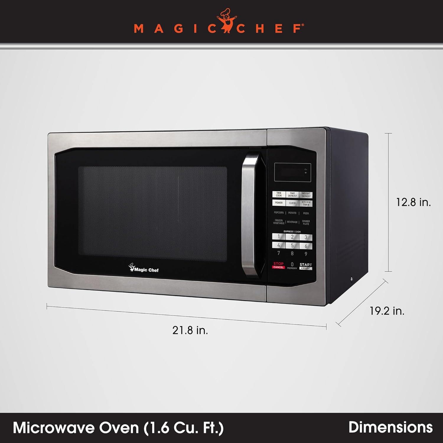 Magic Chef MCM1611ST 1.6 cu. ft. Countertop Microwave with Stainless Door - Image 8