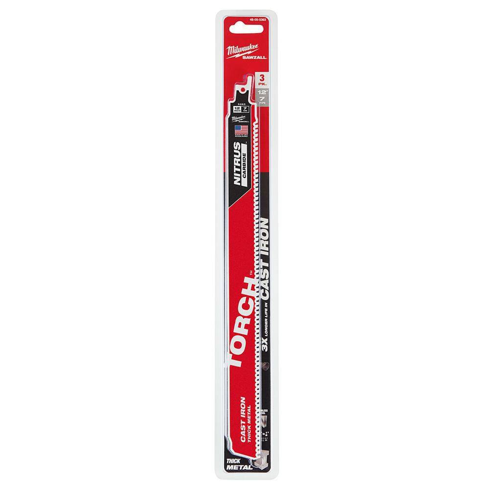 Milwaukee 48-00-5363 12 in. 8 TPI TORCH Nitrus Carbide Teeth Metal Cutting SAWZALL Reciprocating Saw Blade (3-Pack) - Image 11