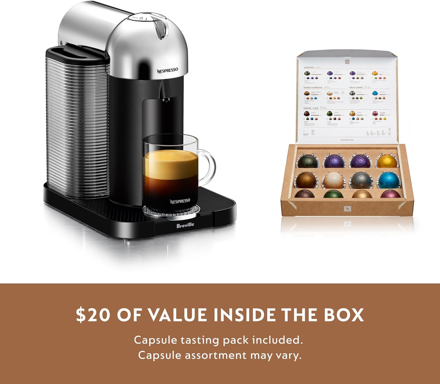 Nespresso BNV220CRO1BUC1 Vertuo Coffee and Espresso Maker by Breville, Chrome - Image 3