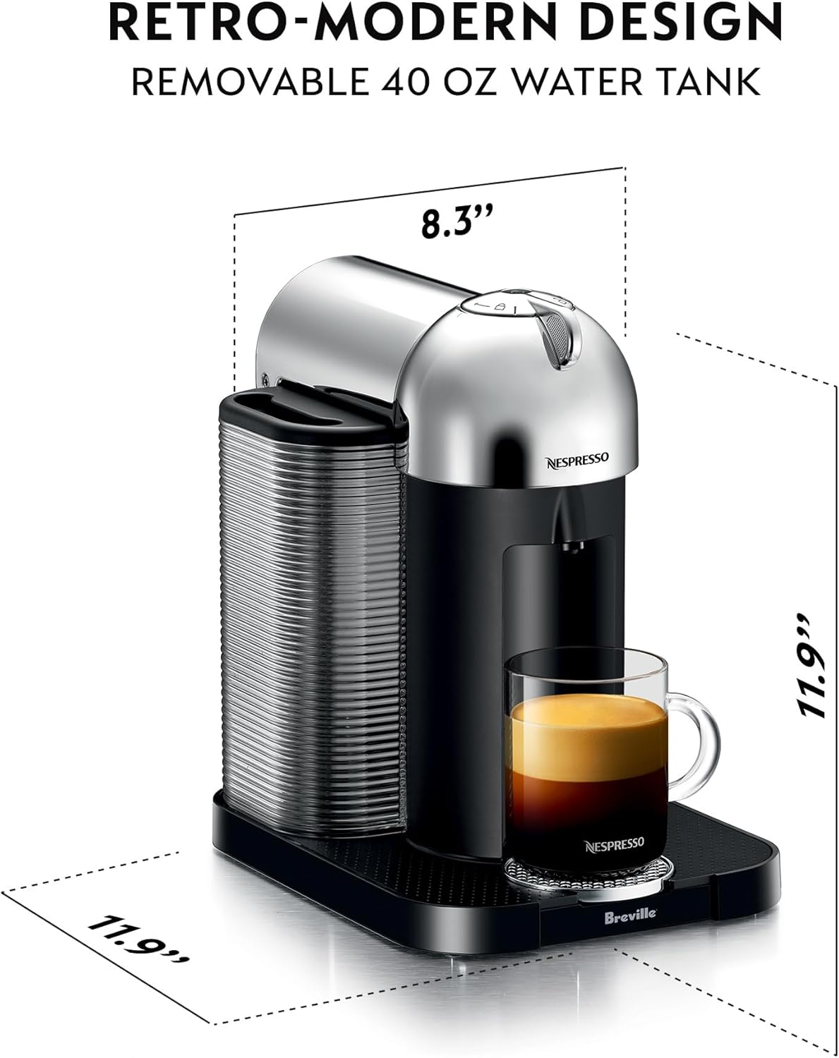 Nespresso BNV250CRO1BUC1 Vertuo Coffee and Espresso Maker by Breville, Chrome with Aeroccino Milk Frother - Image 4