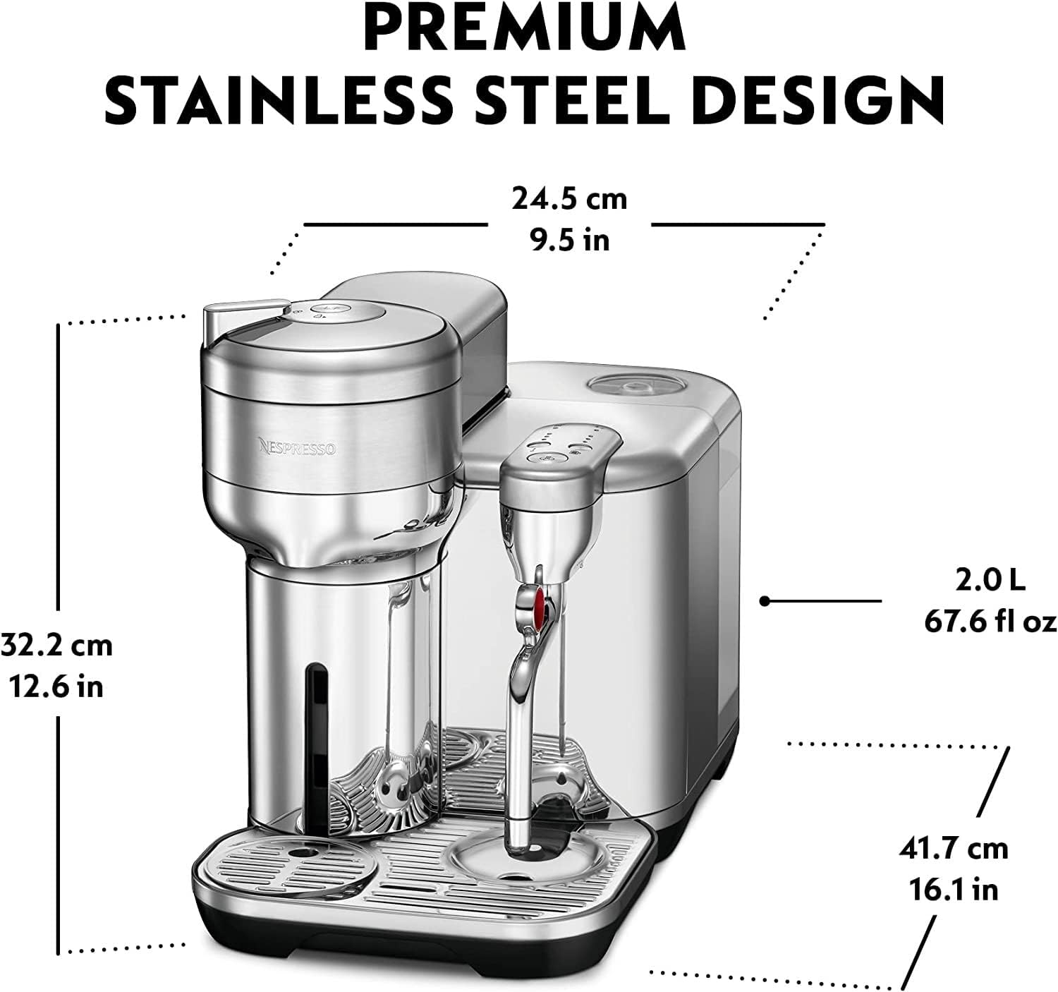 Nespresso BVE850BSS1BNA1 Vertuo Creatista Coffee and Espresso Maker by Breville, Brushed Stainless Steel - Image 9