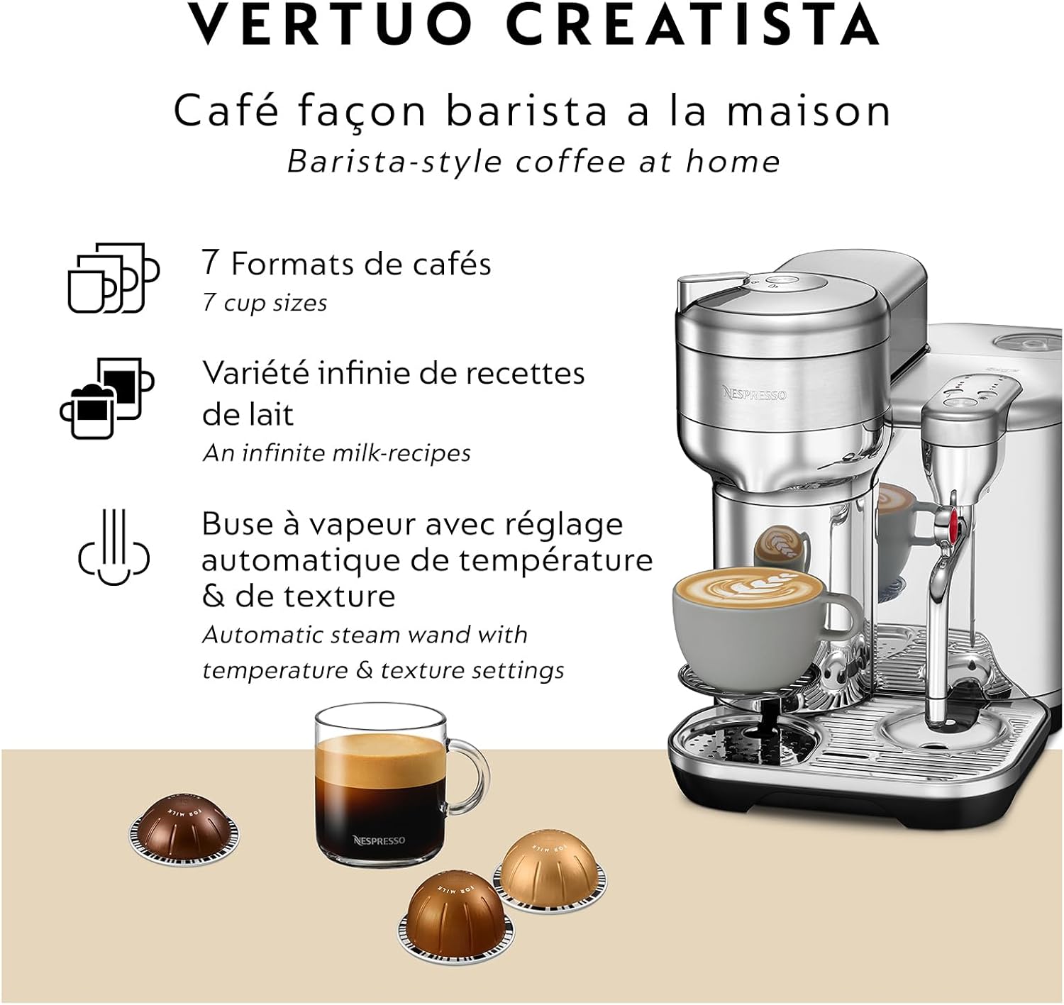 Nespresso BVE850BSS1BNA1 Vertuo Creatista Coffee and Espresso Maker by Breville, Brushed Stainless Steel - Image 7