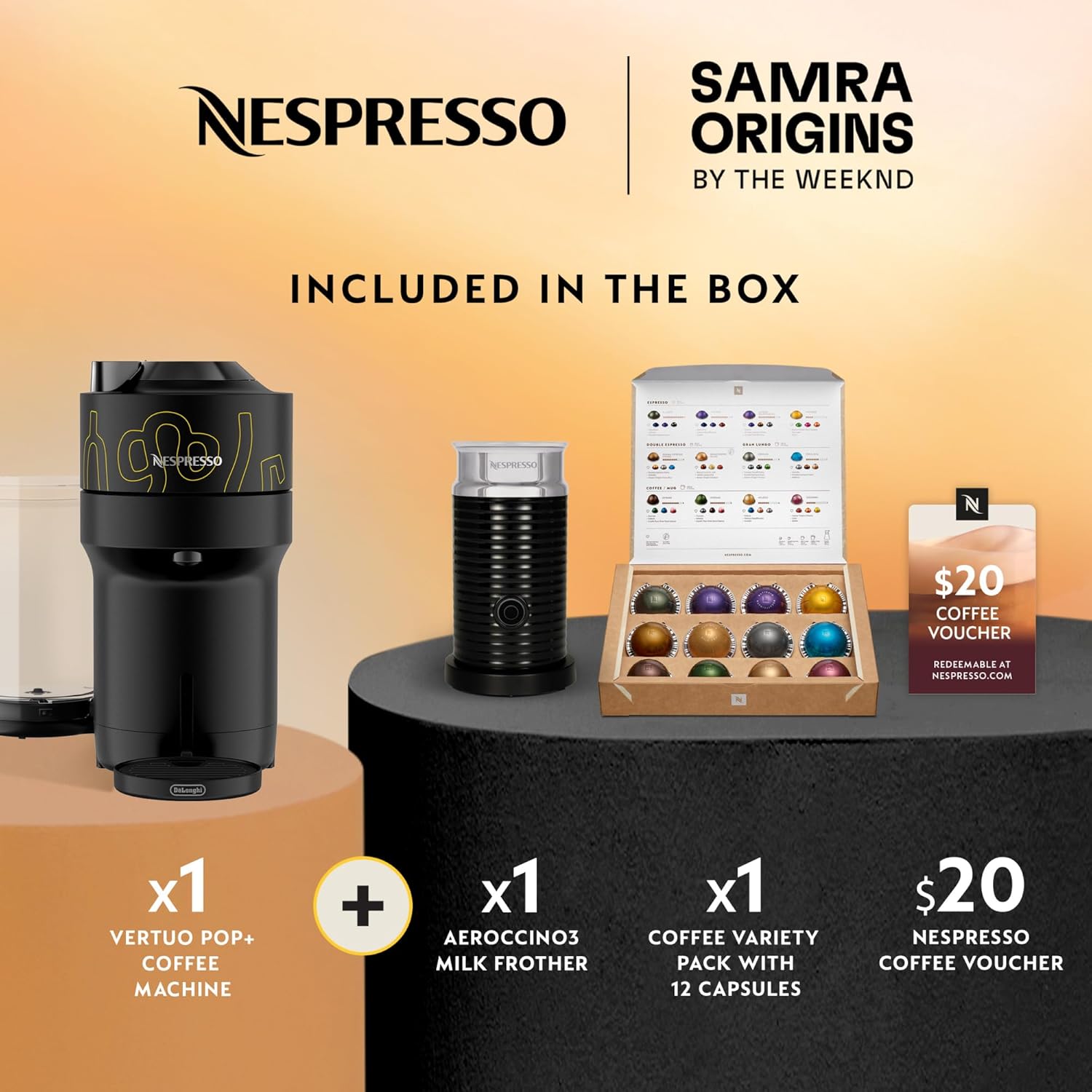 Nespresso ENV92SBAE Vertuo Pop+ Coffee and Espresso Maker by De’Longhi, Samra Origins by The Weeknd Vertuo Buna Yellow Aeroccino3 milk frother - Image 7
