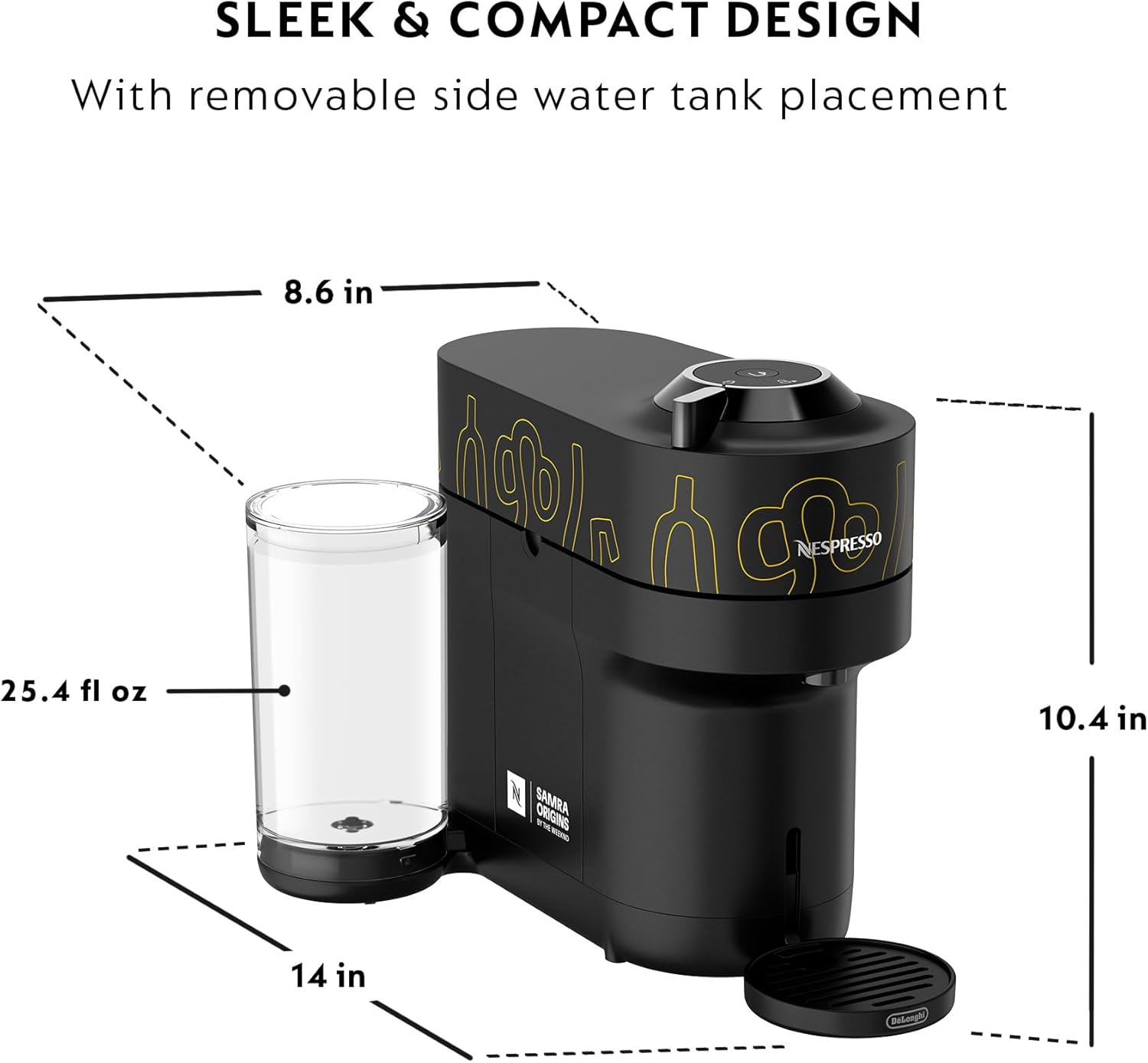 Nespresso ENV92SBAE Vertuo Pop+ Coffee and Espresso Maker by De’Longhi, Samra Origins by The Weeknd Vertuo Buna Yellow Aeroccino3 milk frother - Image 6