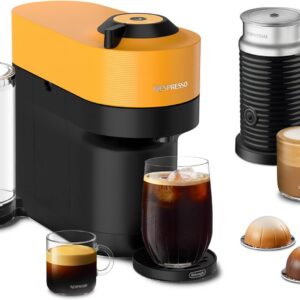 Nespresso ENV92YAE Vertuo Pop+ Espresso Machine by De’Longhi with Aeroccino, 1500 watts, Mango Yellow