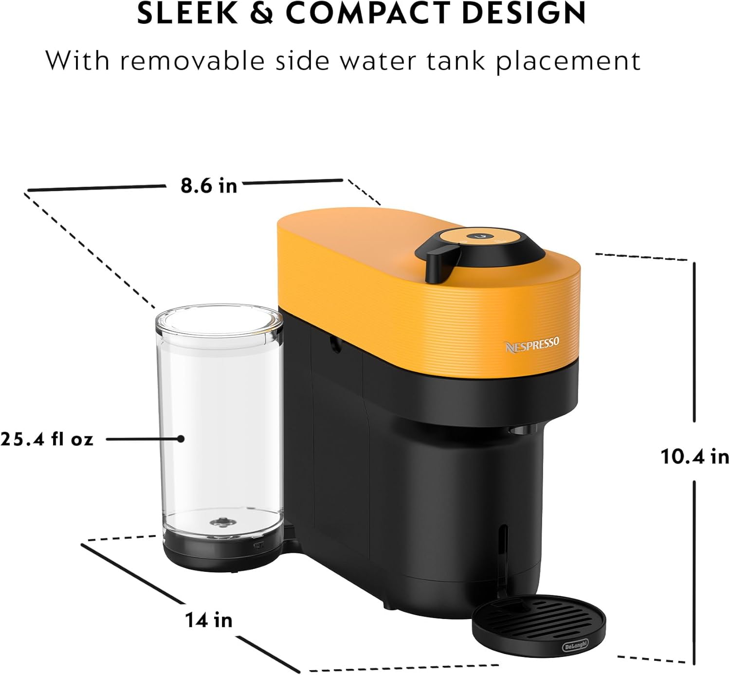 Nespresso ENV92YAE Vertuo Pop+ Espresso Machine by De’Longhi with Aeroccino, 1500 watts, Mango Yellow - Image 5