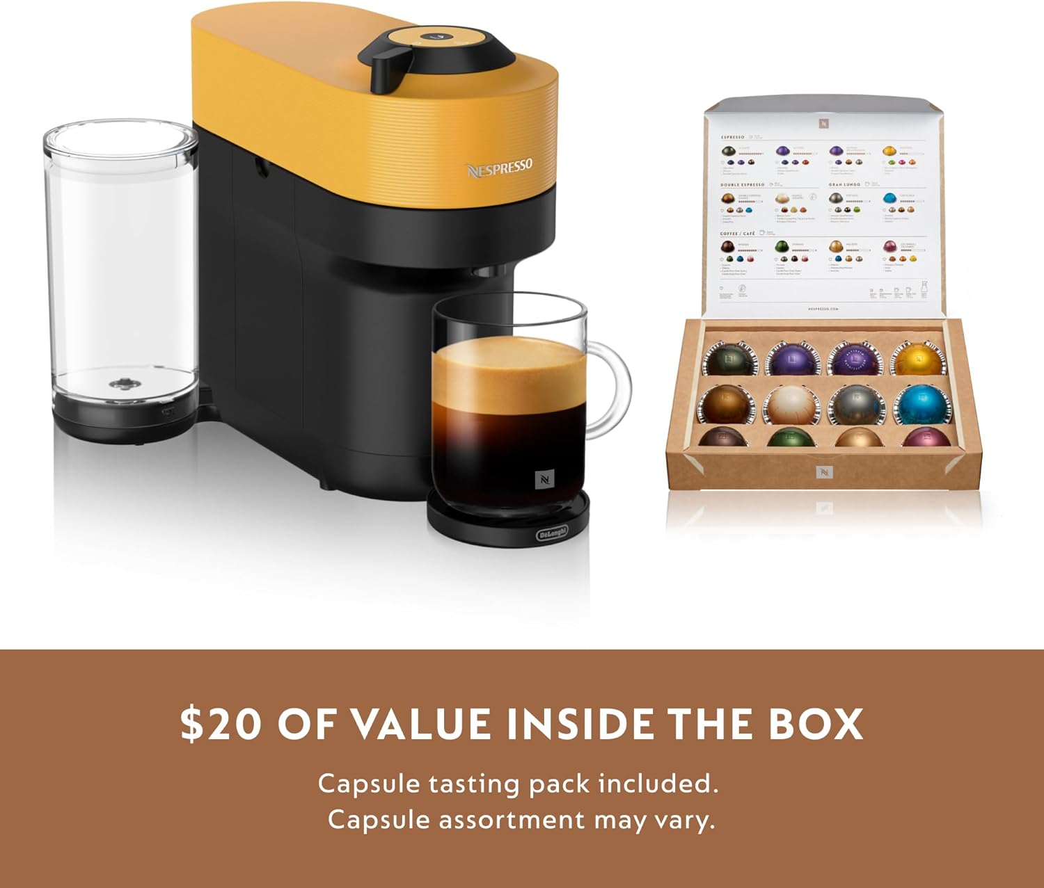 Nespresso ENV92YAE Vertuo Pop+ Espresso Machine by De’Longhi with Aeroccino, 1500 watts, Mango Yellow - Image 4