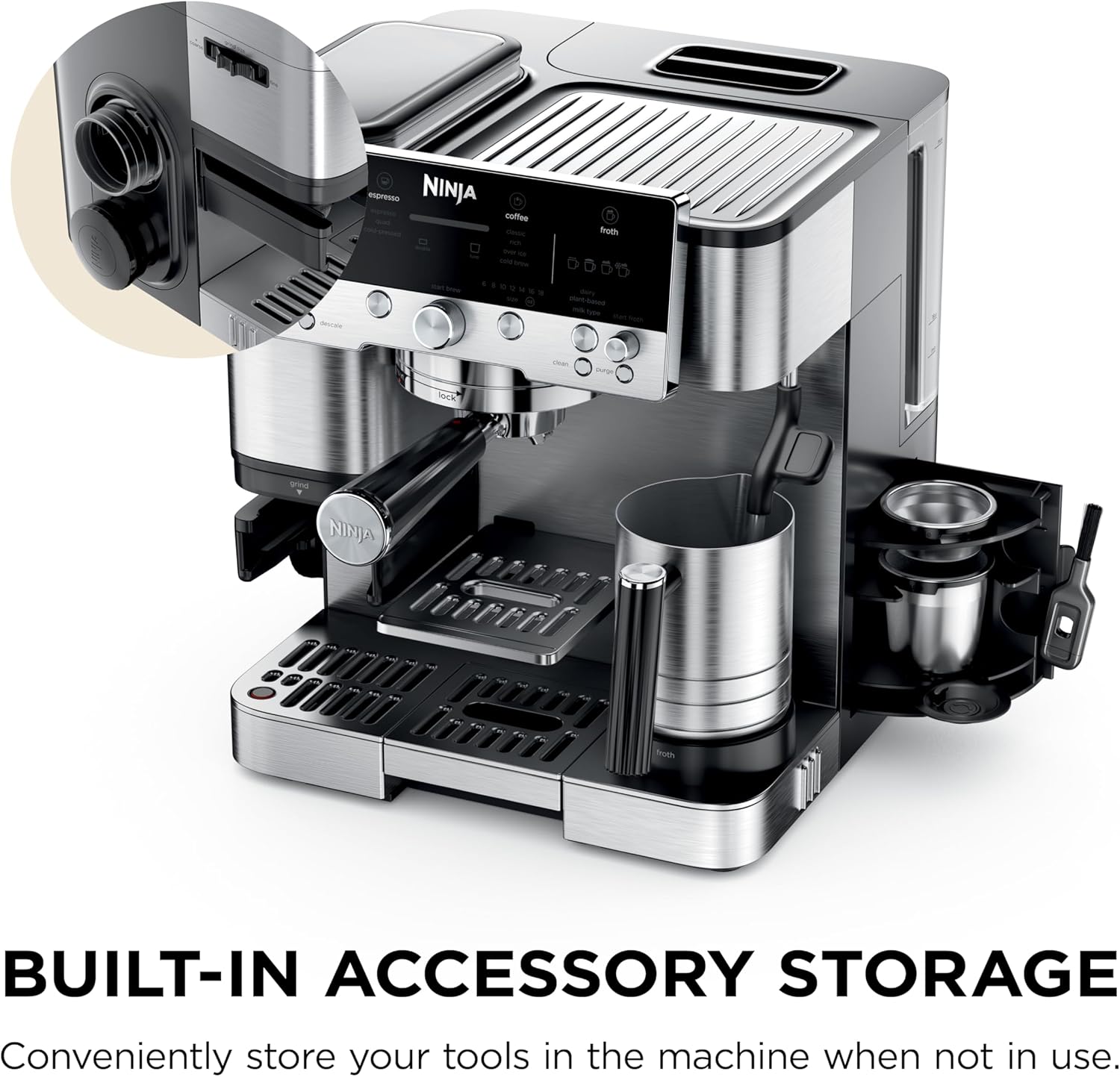 Ninja ES601 Luxe Café 3-in-1 Espresso, Drip Coffee and Cold Brew Machine, Integrated Coffee Grinder, Milk Frother, Stainless Steel - Image 4