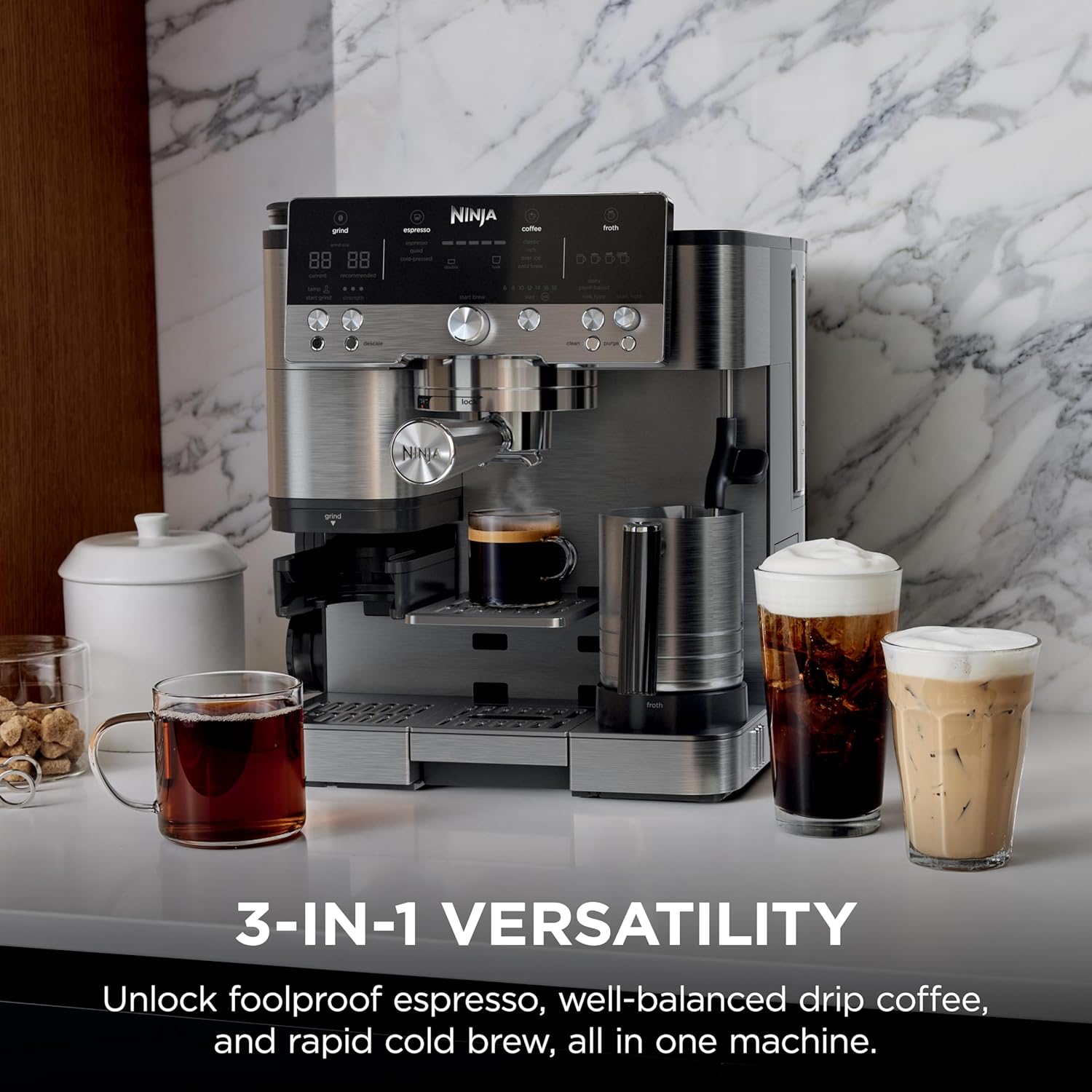 Ninja ES601 Luxe Café 3-in-1 Espresso, Drip Coffee and Cold Brew Machine, Integrated Coffee Grinder, Milk Frother, Stainless Steel - Image 12