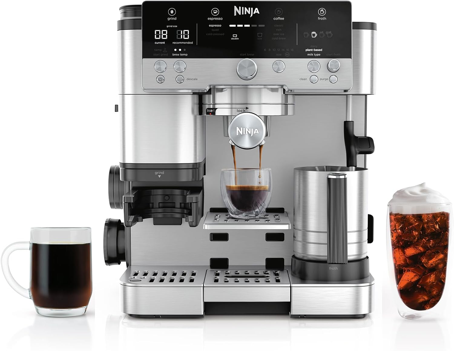 Ninja ES601 Luxe Café 3-in-1 Espresso, Drip Coffee and Cold Brew Machine, Integrated Coffee Grinder, Milk Frother, Stainless Steel
