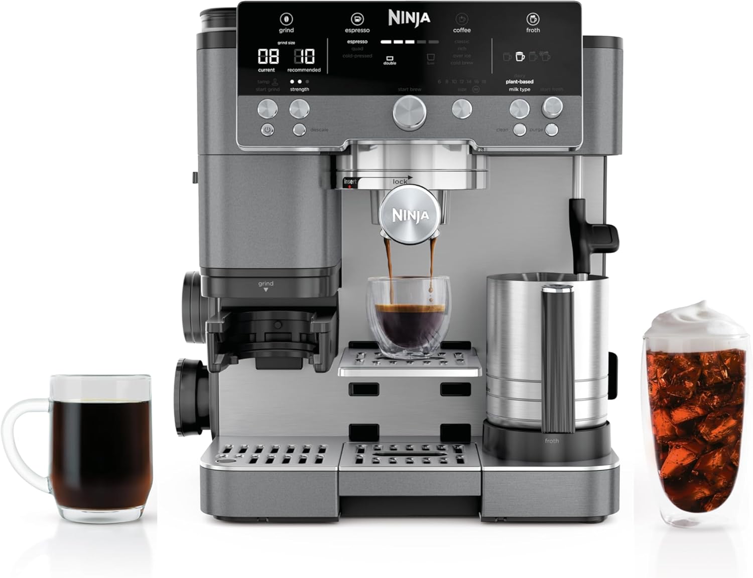 Ninja ES601GM Luxe Cafe Premier Series, Espresso Machine, Drip Coffee, Rapid Cold Brew, Integrated Grinder, Descaler