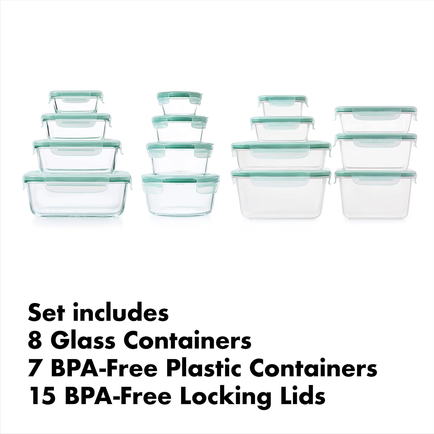 OXO 11179900 Good Grips Smart Seal Leakproof Airtight Glass & Plastic Food Storage Container Set - Image 2