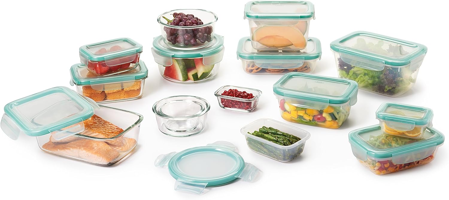 OXO 11179900 Good Grips Smart Seal Leakproof Airtight Glass & Plastic Food Storage Container Set