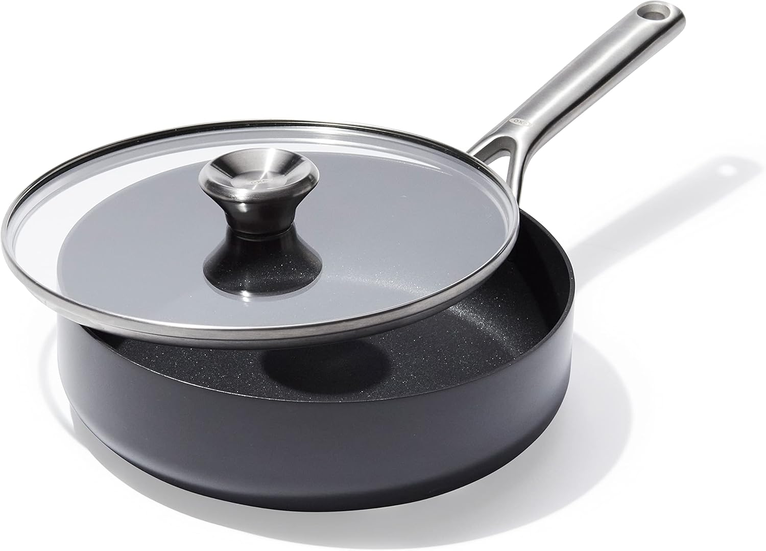 OXO CC004743-001 Professional 3QT Saute Pan Jumbo Cooker with Lid, Hard Anodized Ceramic Nonstick Cookware PFAS-Free, Black
