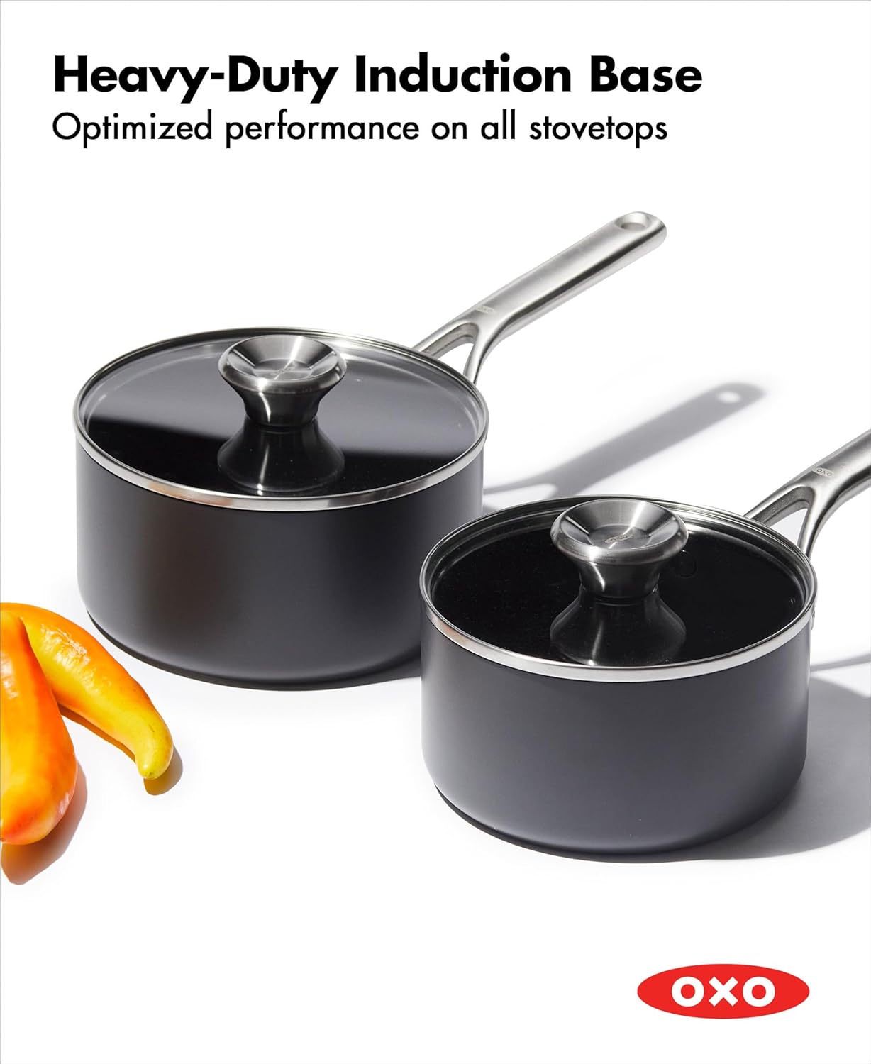 OXO CC004746-001 Professional 1.7QT and 2.3QT Saucepan Pot Set with Lids Hard Anodized Ceramic Nonstick Cookware, Black - Image 8