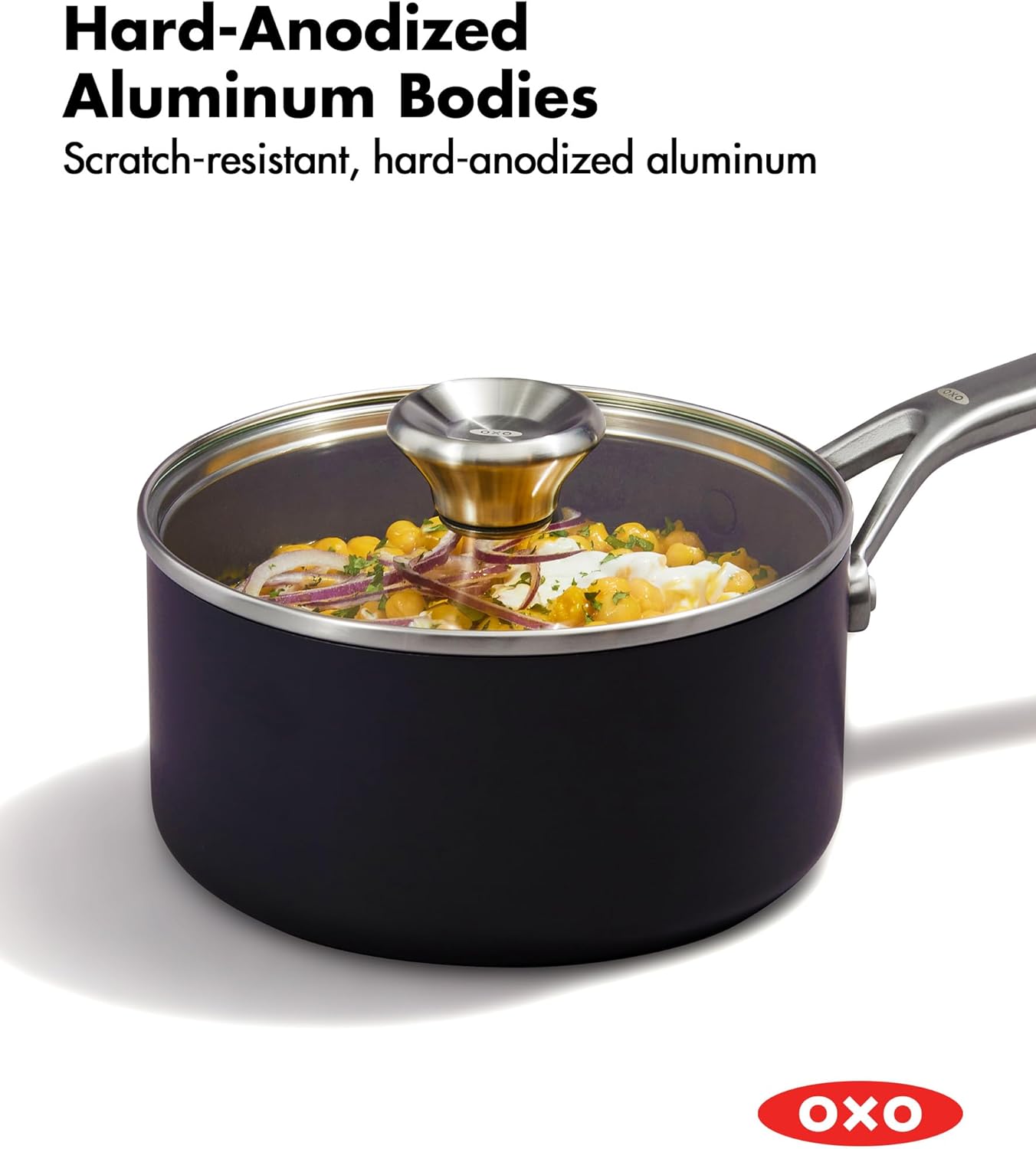 OXO CC004746-001 Professional 1.7QT and 2.3QT Saucepan Pot Set with Lids Hard Anodized Ceramic Nonstick Cookware, Black - Image 7