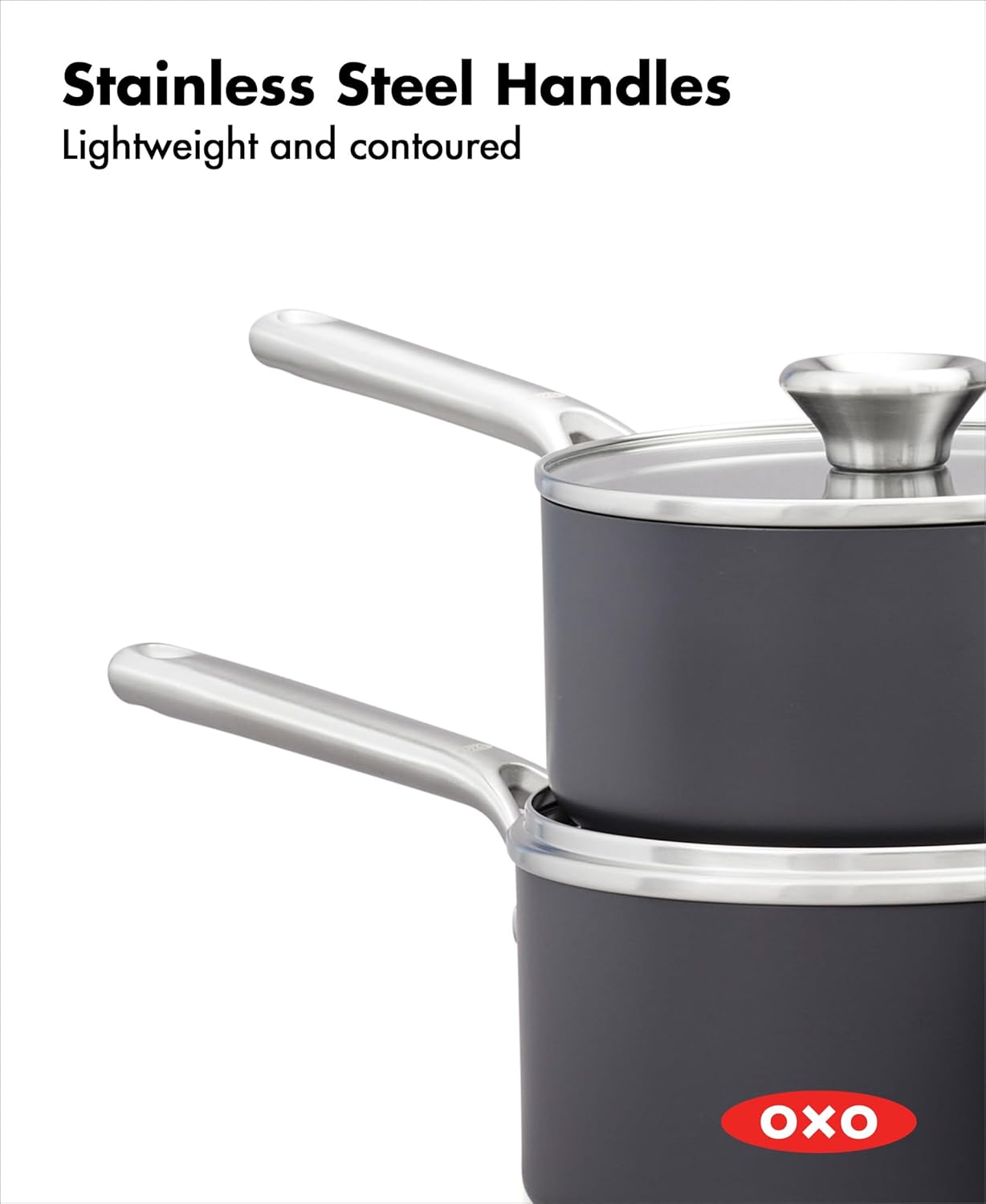 OXO CC004746-001 Professional 1.7QT and 2.3QT Saucepan Pot Set with Lids Hard Anodized Ceramic Nonstick Cookware, Black - Image 4