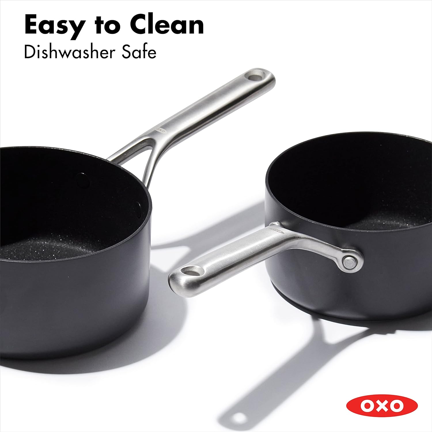 OXO CC004746-001 Professional 1.7QT and 2.3QT Saucepan Pot Set with Lids Hard Anodized Ceramic Nonstick Cookware, Black - Image 3