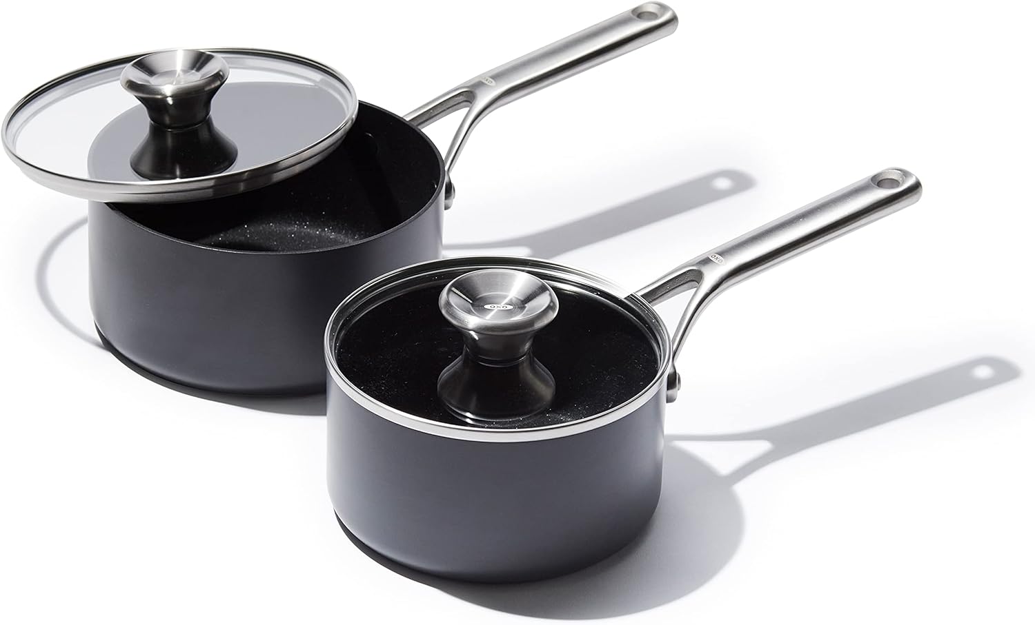 OXO CC004746-001 Professional 1.7QT and 2.3QT Saucepan Pot Set with Lids Hard Anodized Ceramic Nonstick Cookware, Black