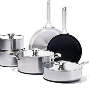 OXO CC005892-001 Mira Tri-ply Stainless Steel, 10 Piece Cookware Pots and Pans Set, Skillets, Saute, Saucepans