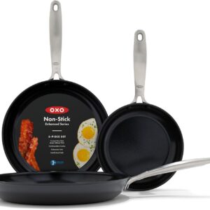 OXO CC005960-004 Enhanced, 8″ 10″ and 12″ 3 Piece Frying Pan Skillet Set, Healthy Ceramic Nonstick, Black