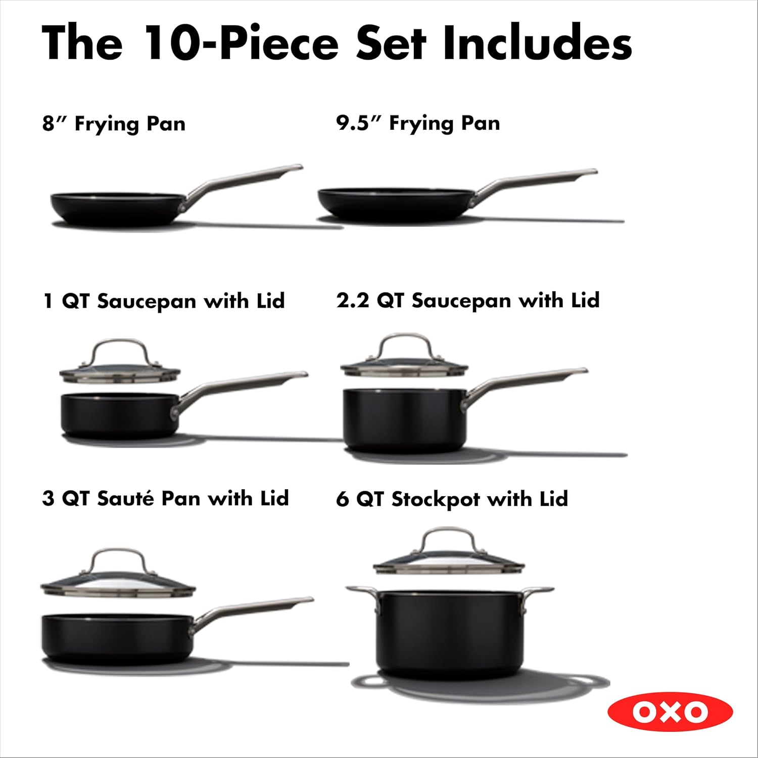 OXO CC006960-001 Agility Series 10 Piece Cookware Pots and Pans Set, Ceramic Nonstick PFAS-Free, Induction, Black - Image 9