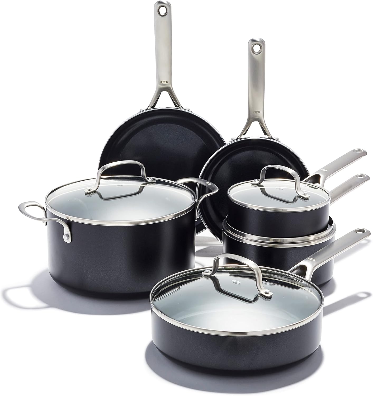 OXO CC006960-001 Agility Series 10 Piece Cookware Pots and Pans Set, Ceramic Nonstick PFAS-Free, Induction, Black