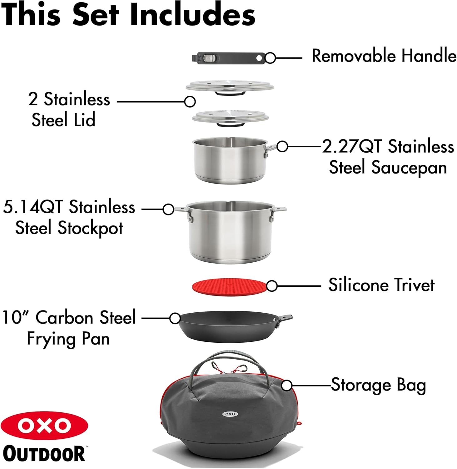 OXO CC008193-002 Outdoor 8 Piece Camping Cookware Set, 10″ Pre-Seasoned Carbon Steel Frying Pan Skillet - Image 8