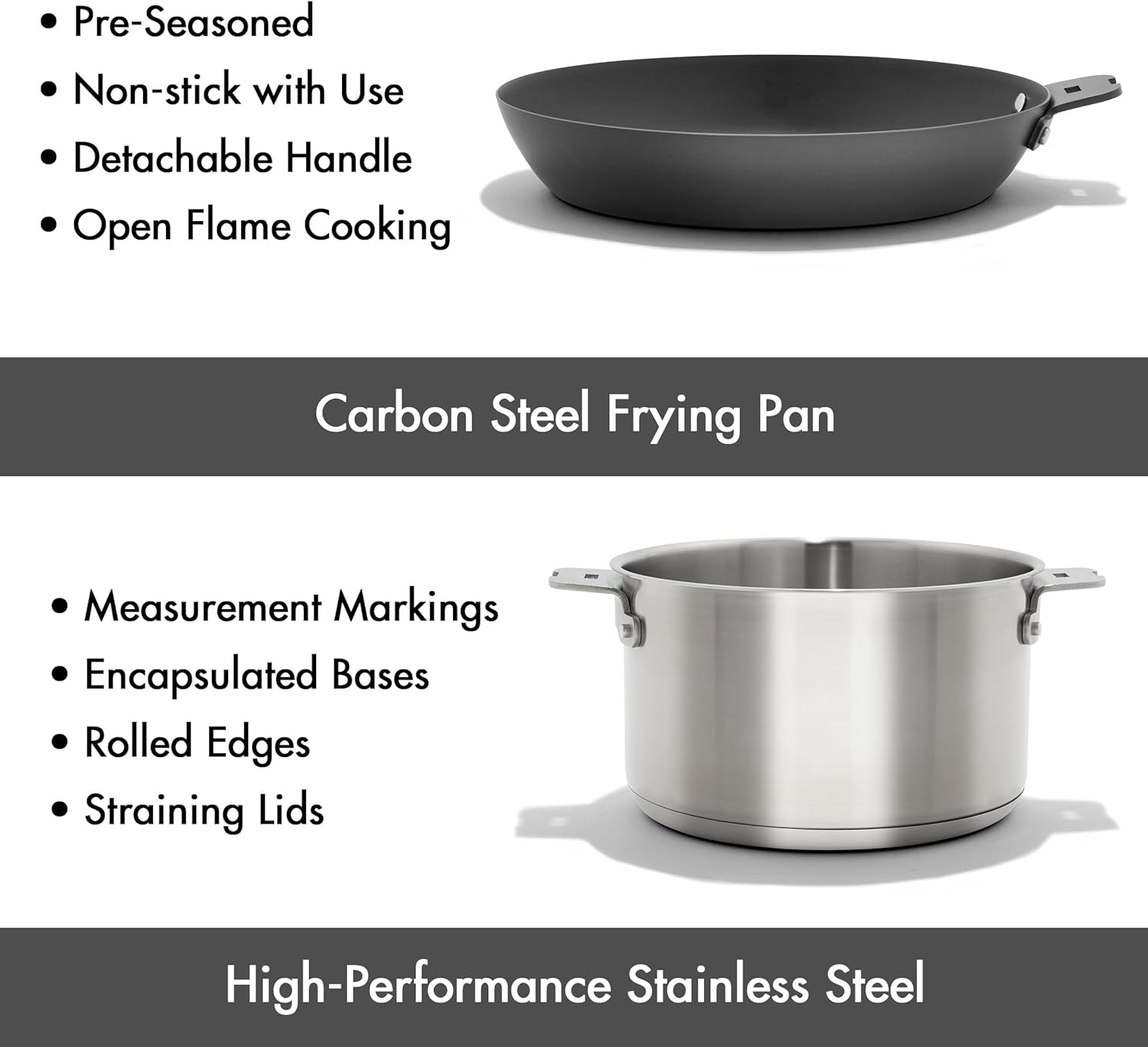 OXO CC008193-002 Outdoor 8 Piece Camping Cookware Set, 10″ Pre-Seasoned Carbon Steel Frying Pan Skillet - Image 7