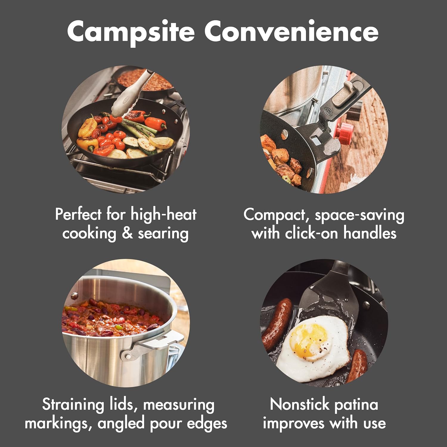 OXO CC008193-002 Outdoor 8 Piece Camping Cookware Set, 10″ Pre-Seasoned Carbon Steel Frying Pan Skillet - Image 6